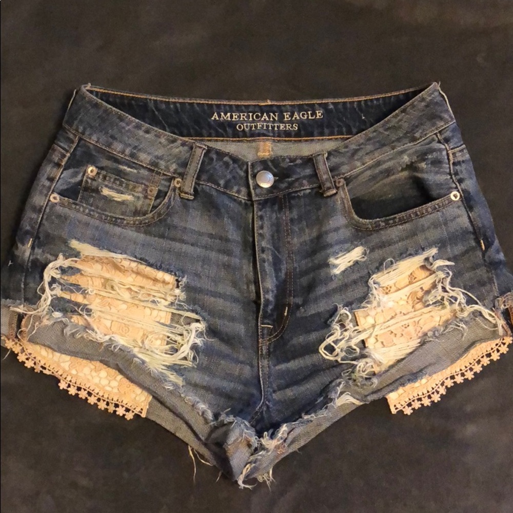 American Eagle High Waist Festival Distress Shorts